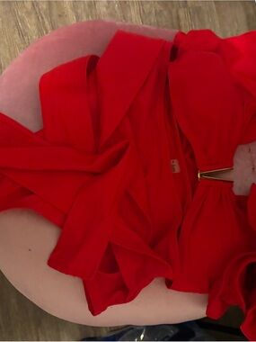 Vibrant Red Strapless Dress with Gold Accent